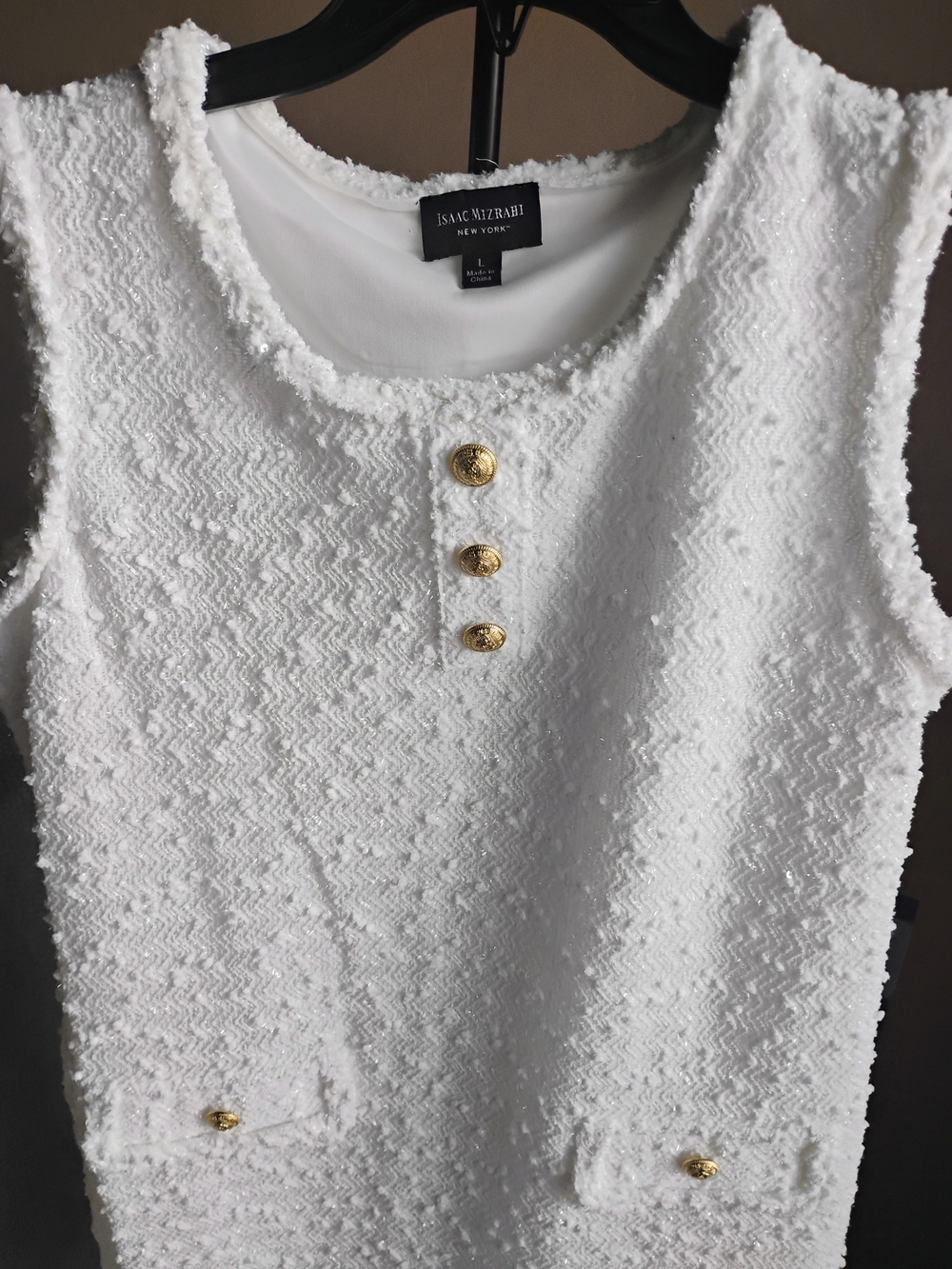 Isaac Mizrahi White Textured Sleeveless Dress Size Large NWT